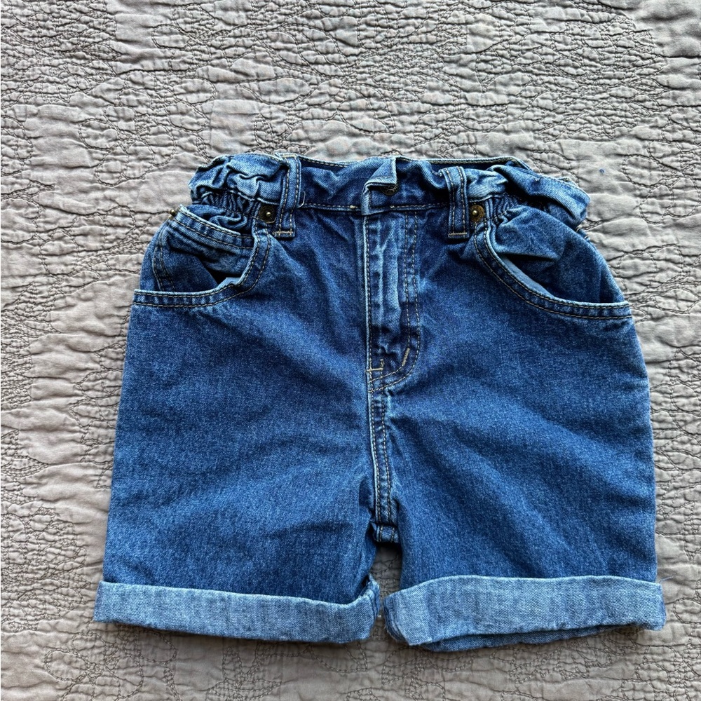 Ponytails Vintage 100% Cotton Denim Paperbag Waist Toddler Shorts - 4T